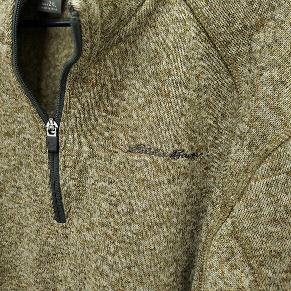 EDDIE BAUER Men's Olive Green Fleece Pullover 3/4 Zip Popover Jacket - Picture 2 of 10